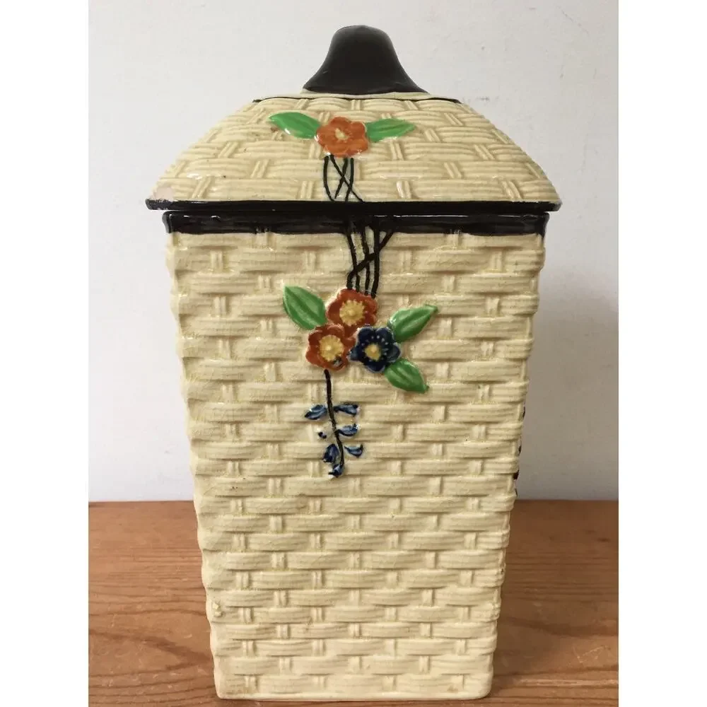 Vtg Hotta Yu Shoten Japan Japanese Basketweave Majolica Kitchen Canister Tea Jar